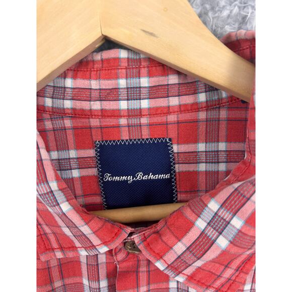 Tommy Bahama Red Plaid Short Sleeve Button Front Shirt XL Silk Blend - Picture 7 of 8